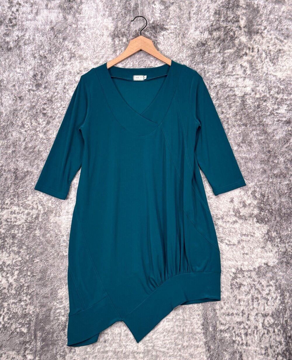 Sympli Top 8 Womens Teal Blue Long Sleeve Asymmetrical Tunic